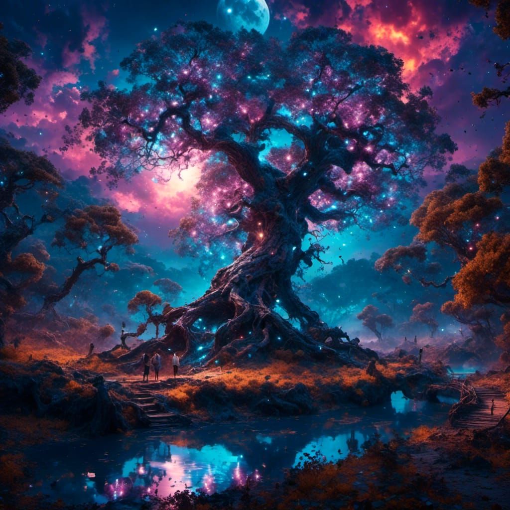 Full Moon Over Blue-Leaved Oak: Fantasy Concept Art