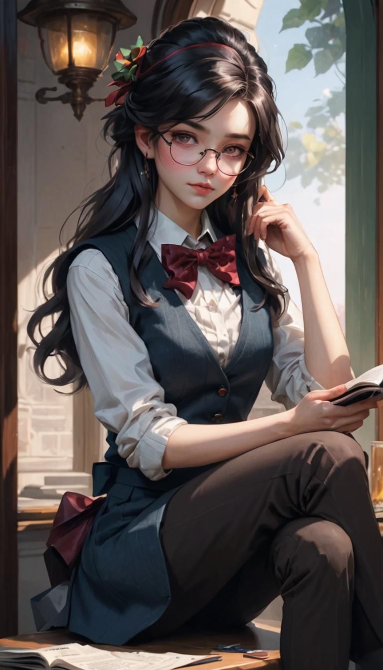 Nerdy Girl Portrait in Hyperdetailed Concept Art Style