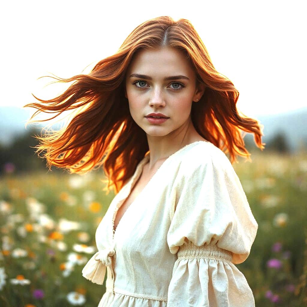 Auburn Beauty in Nostalgic Dreamscape