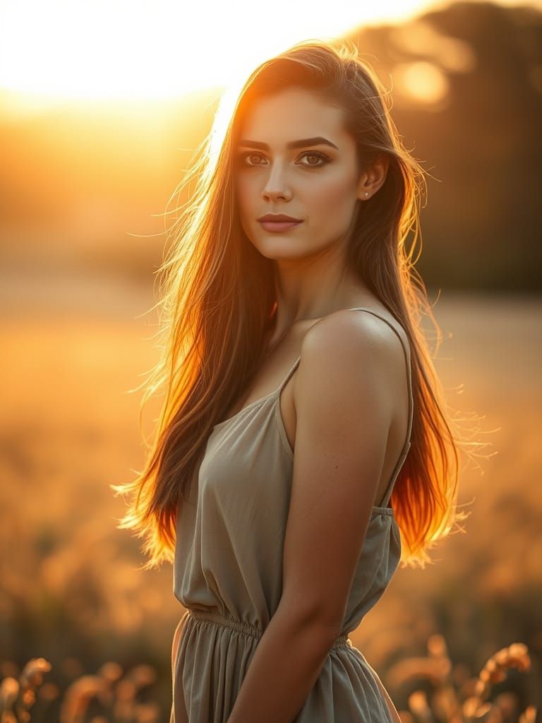 Golden Hour Portrait of a Woman in Field