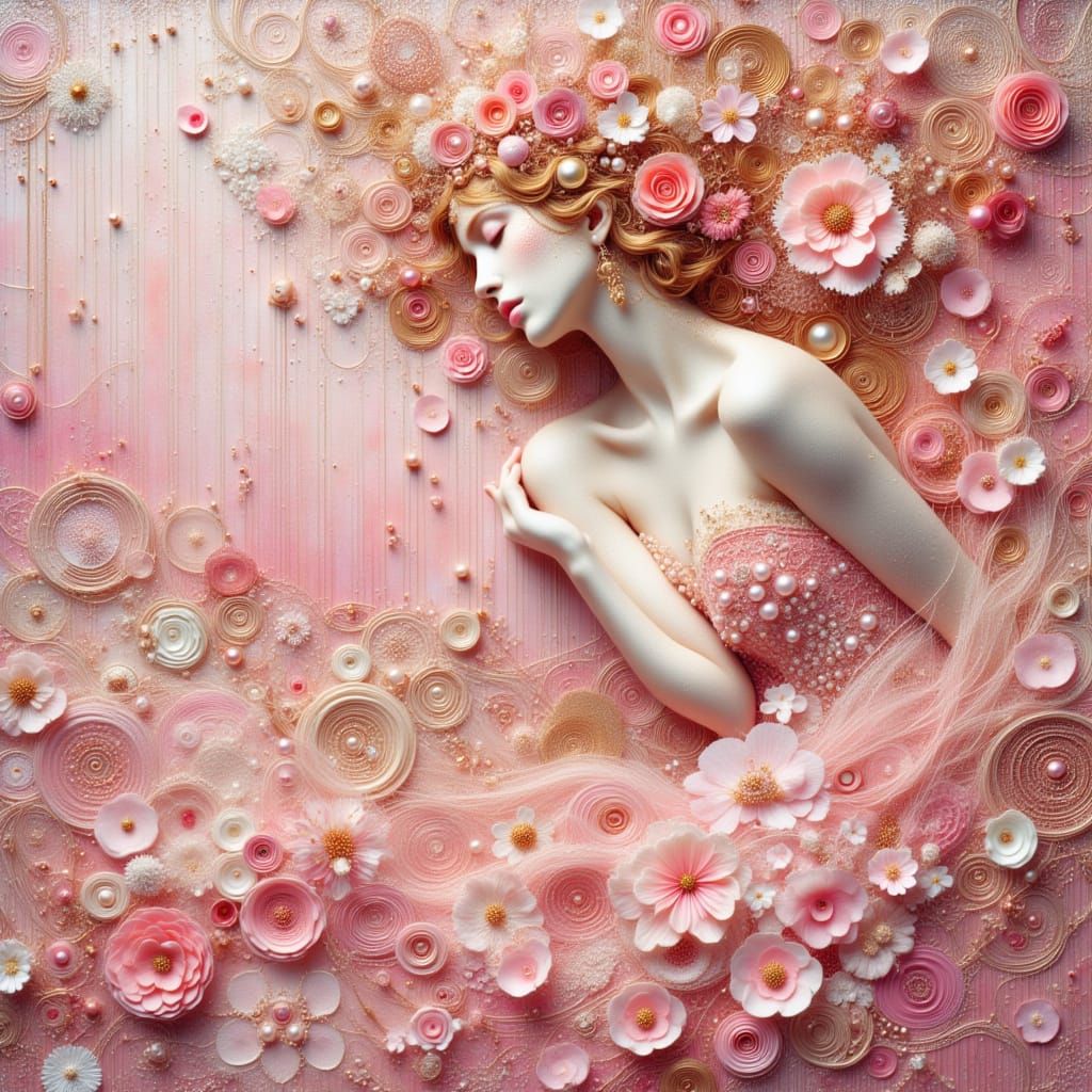 Ethereal Flower Goddess in Art Nouveau Style with Abstract F...