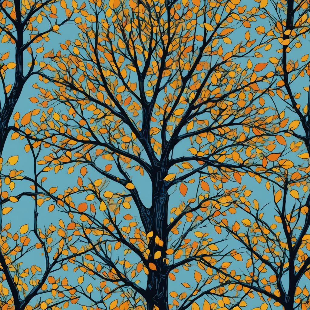 Pop Art Tree Shedding Leaves in Autumn