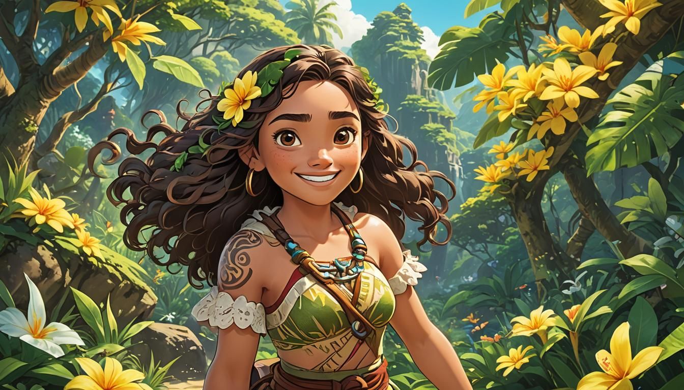 Moana in Ghibli Anime Style with Deep Colors