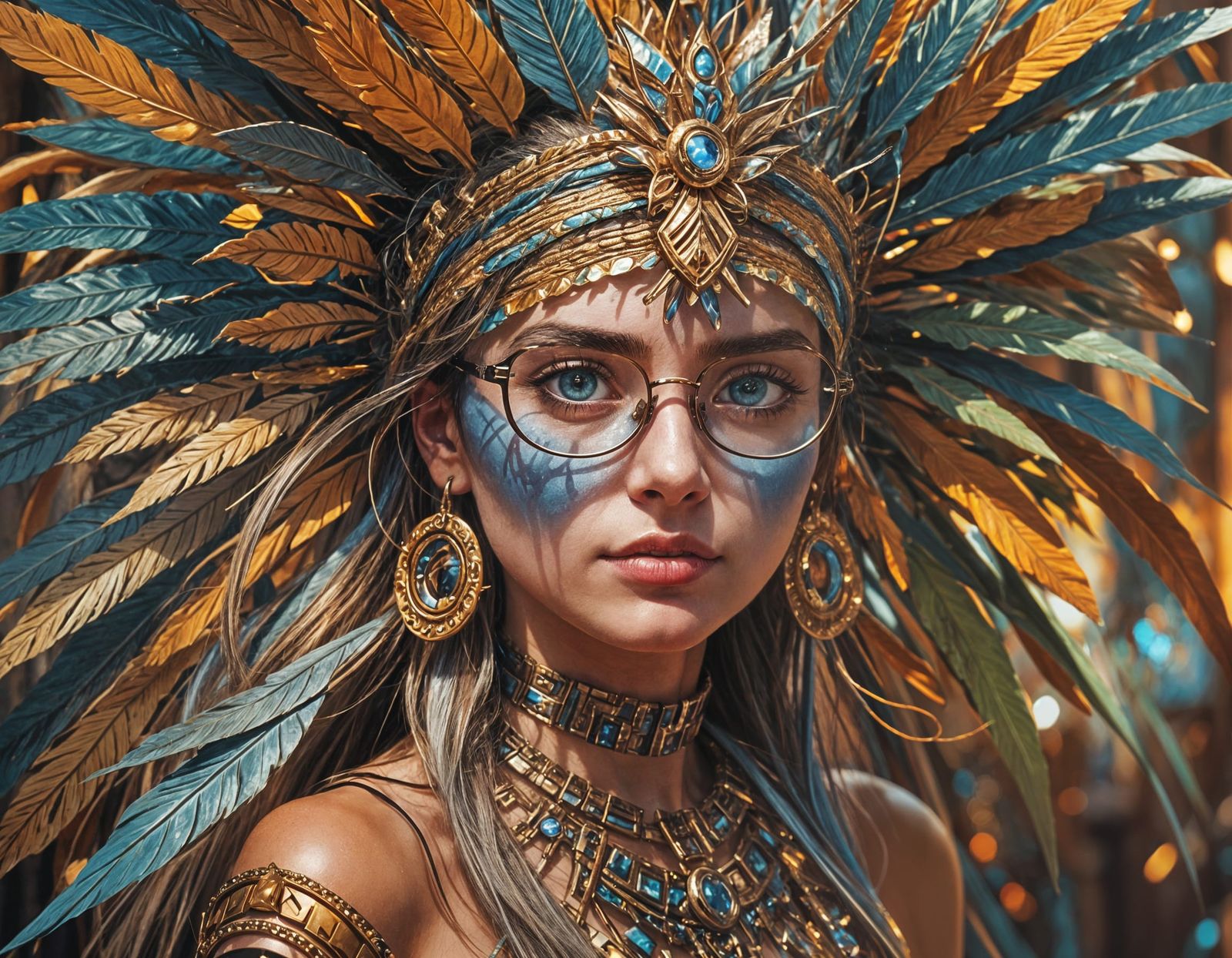 Woman with Blue Eyes and Glasses