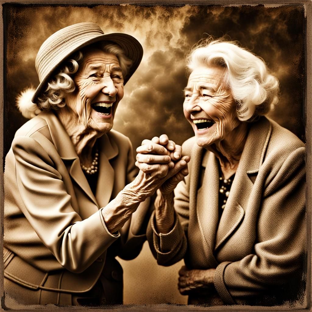 Vintage Photo of Laughing Women Sharing High Five