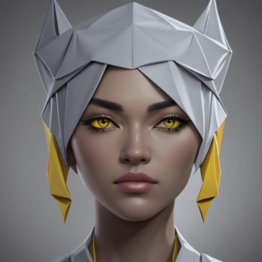 Yellow Origami Hat in Hyperrealistic Splash Art