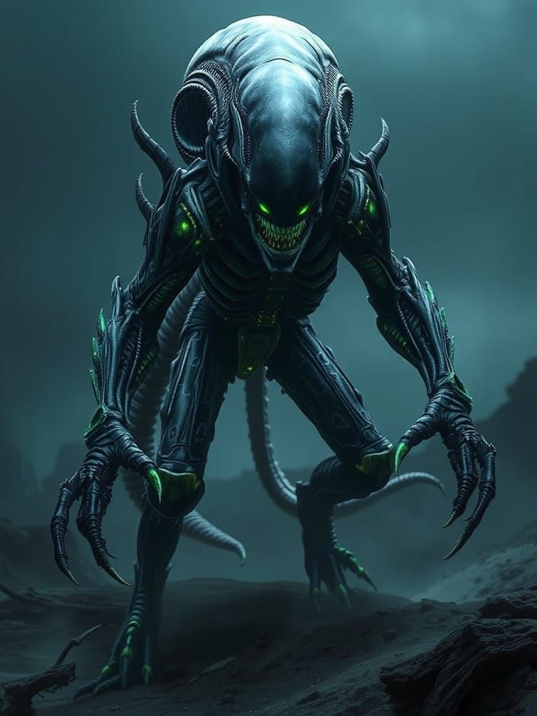 Ethereal Warrior in a Gritty Alien Landscape