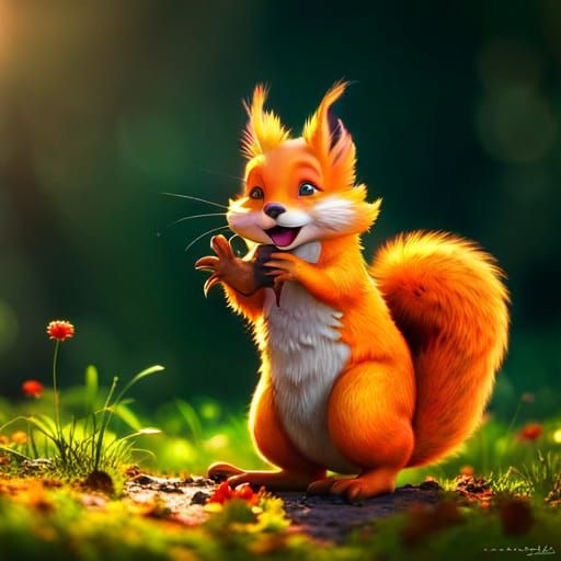 Laughing Squirrel and Fox in Acrylic Style