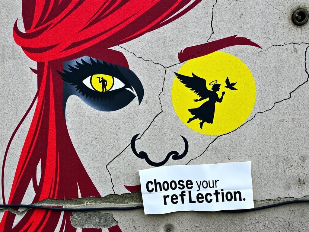 Banksy-Style Stencil Art: Woman with Dichromatic Eyes