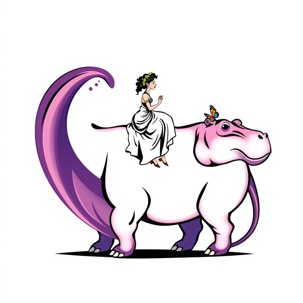 Surreal Hippo Rider in Vibrant, Stylized Detail