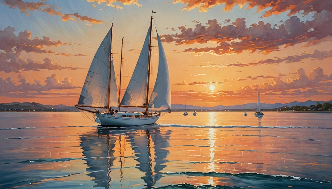 Sunset Sailboat in a Tranquil Ocean Scene