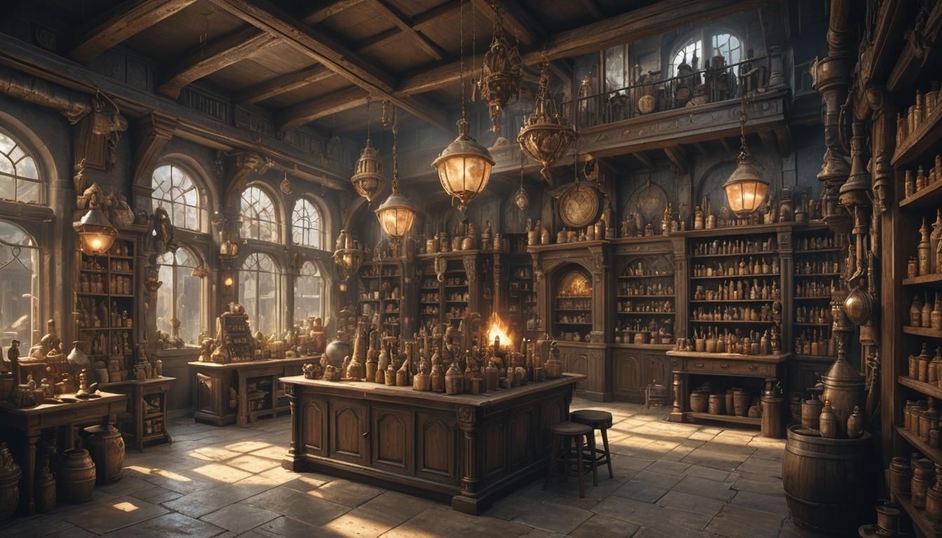Fantasy Alchemy Shop in Digital Painting Style