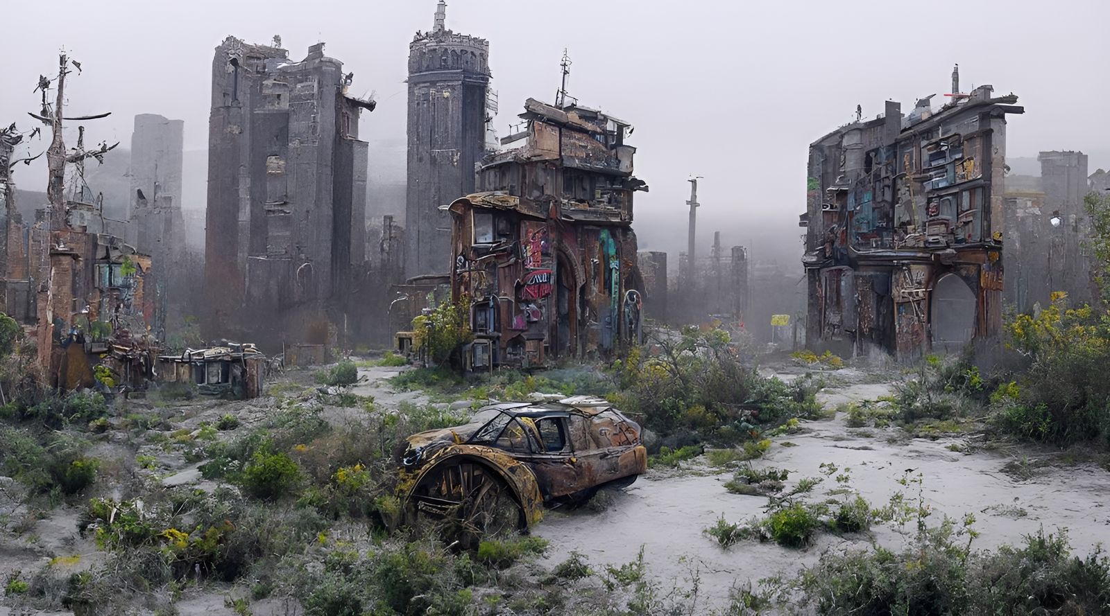 Photorealistic Post-Apocalyptic Cityscape Rendered as Digita...