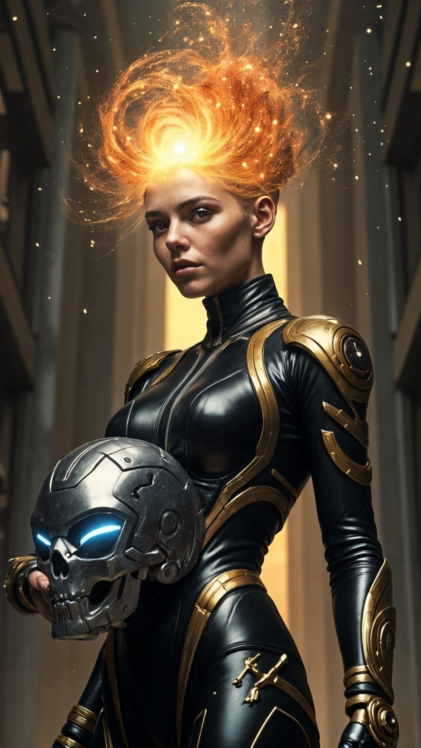 Mysterious Mutant With Starry Head in Cosmic Temple