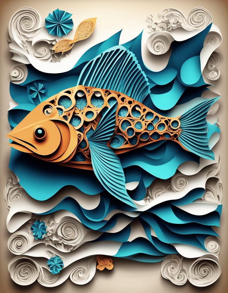 Clockwork Leviathan in Paper Ocean, Pop-Up Book Style