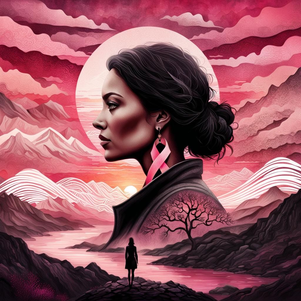 Inspirational Pink Collage: Woman Silhouetted at Sunset