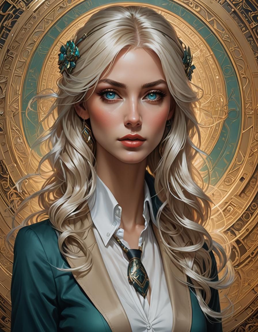 Elegant Platinum Blonde Portrait in Hyperrealistic Style