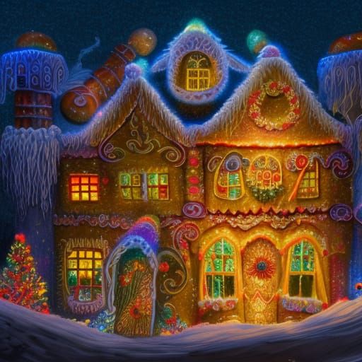 Illuminated Gingerbread House in Detailed Matte Painting