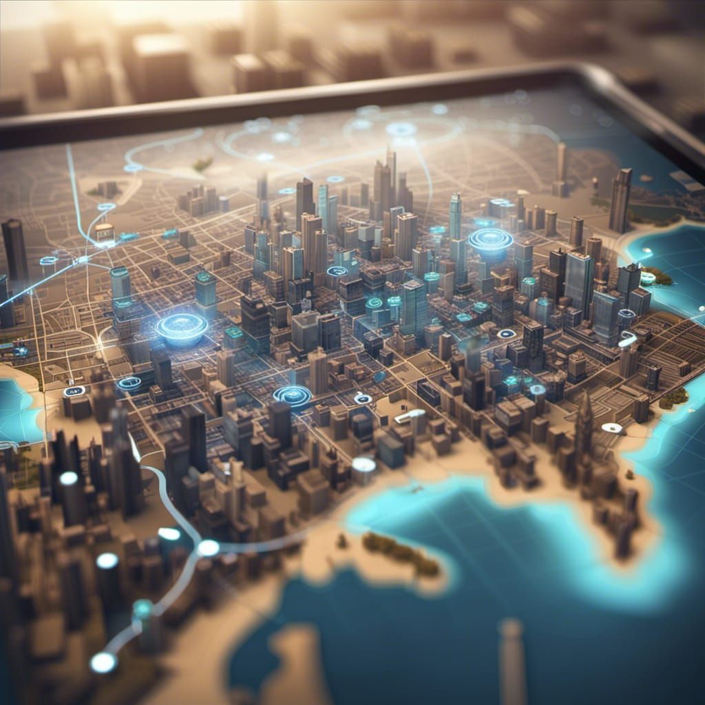 Futuristic Holographic Map for Teleportation in Cyberpunk St...