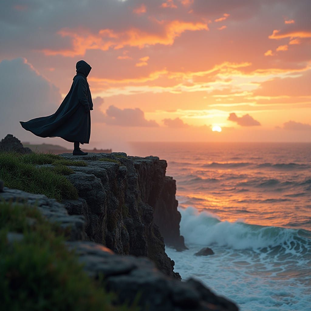 Epic Sunset on the Cliff's Edge, in Cinematic Style