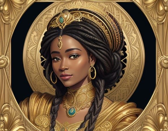 African Princess Portrait in Art Nouveau Style