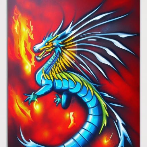Fiery Dragon in Graffiti Splash Art Style