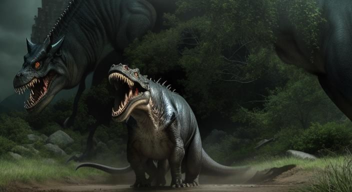 Menacing T-Rex in Golden Hour: Photorealistic Composite