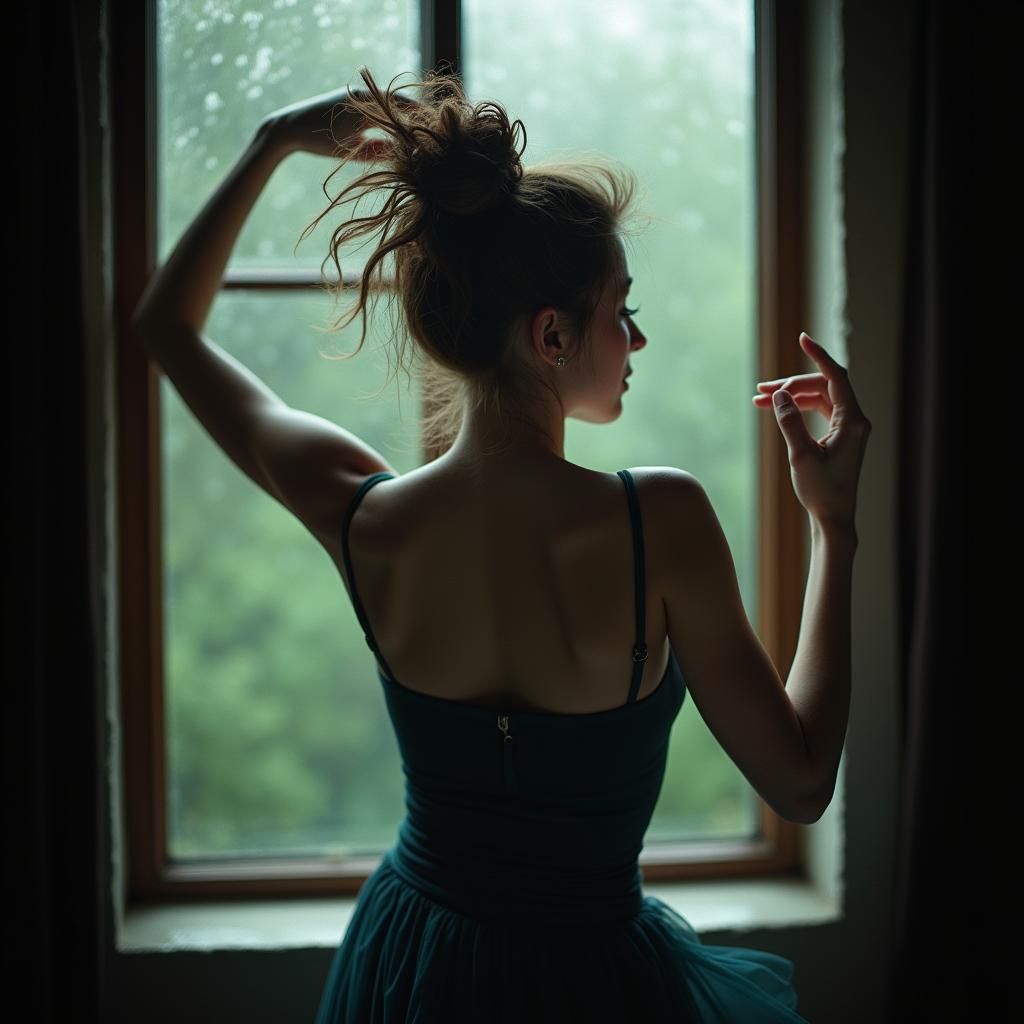 Woman Dancing in Rain, Hyperrealistic HDR Photography