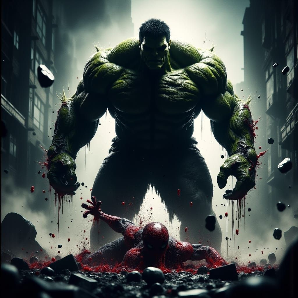 Hulk Crushes Spider-Man in Dramatic Cinematic Scene