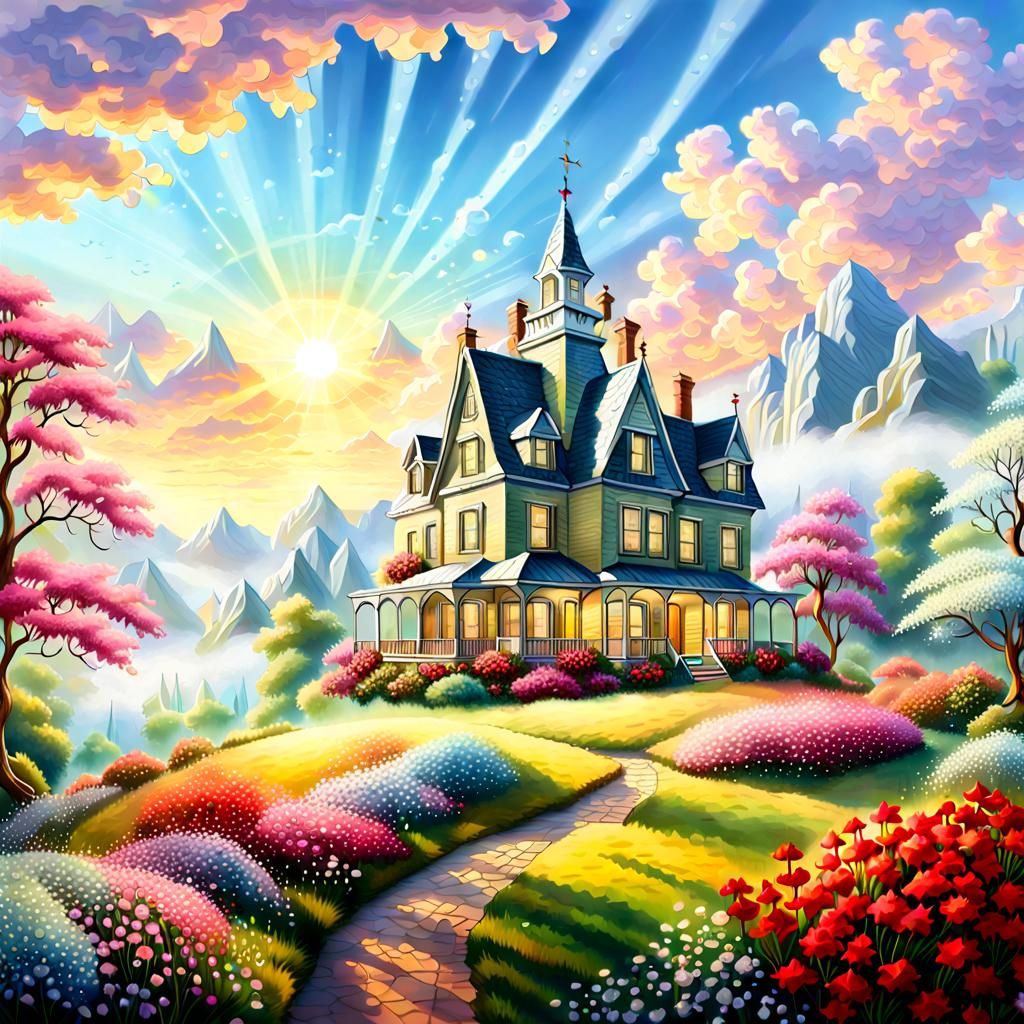 Fantasy House with Floral Decor in Matte Painting Style