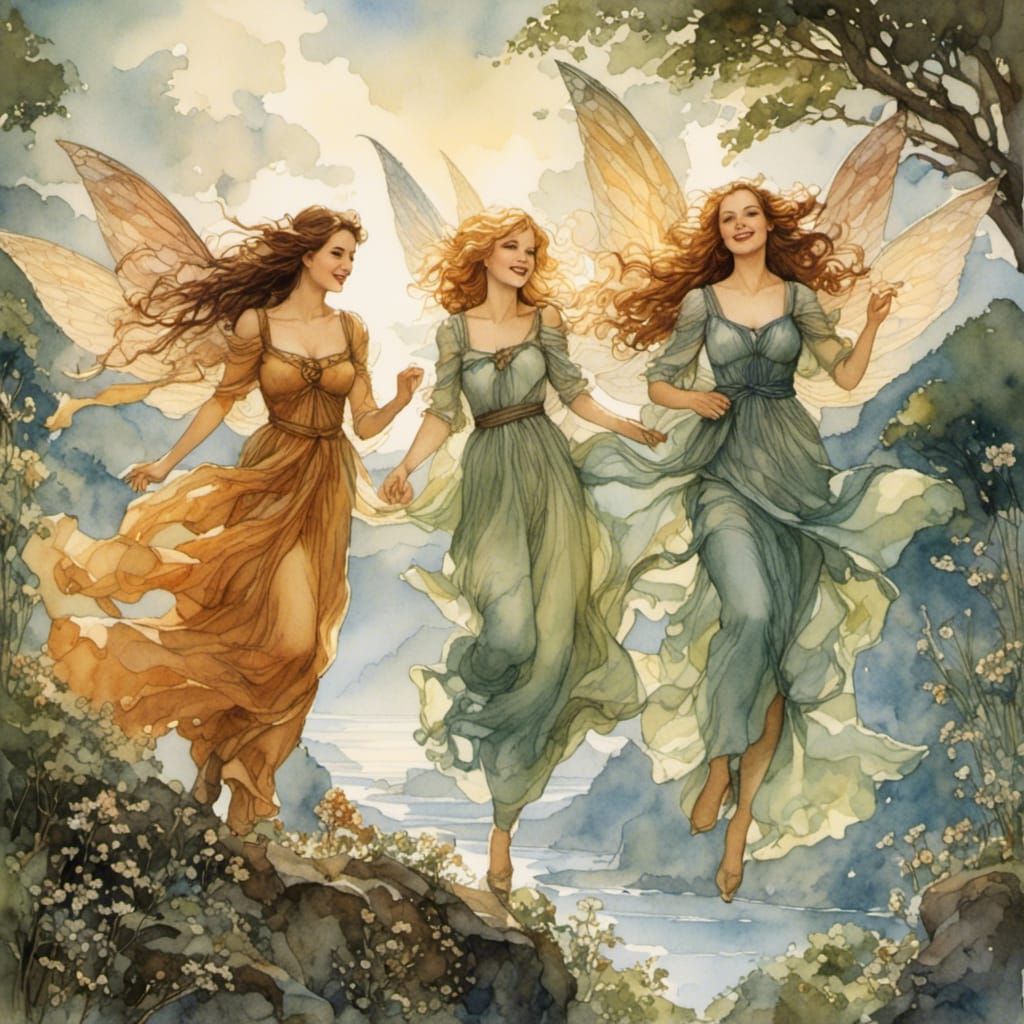 Stained Glass Fairies in a Magical Sky Village