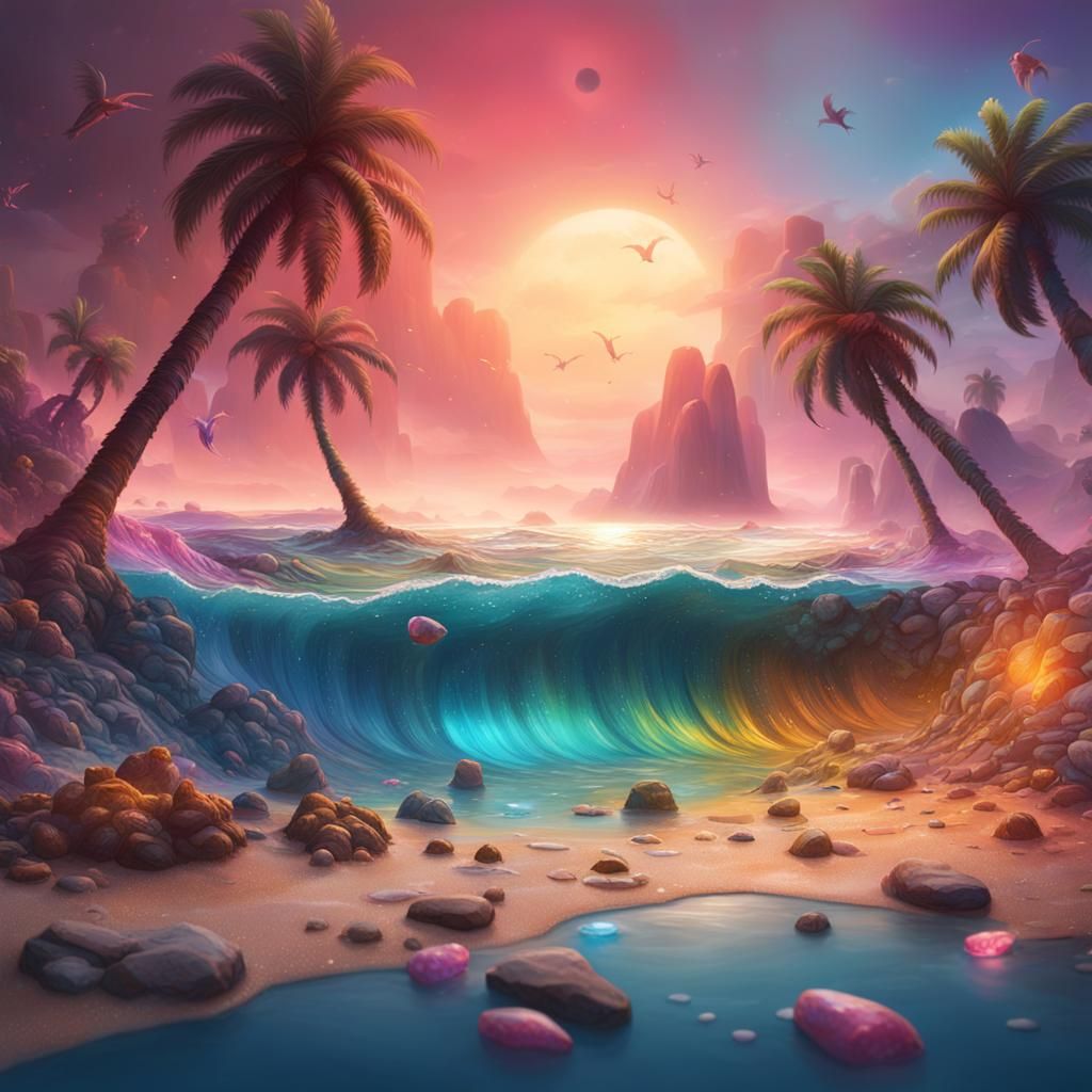 Summer Beach Fade Nail Art in Digital Painting Style