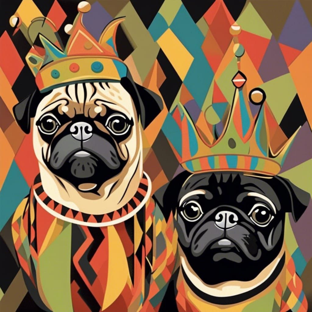 Pugs as Jesters in Abstract Art