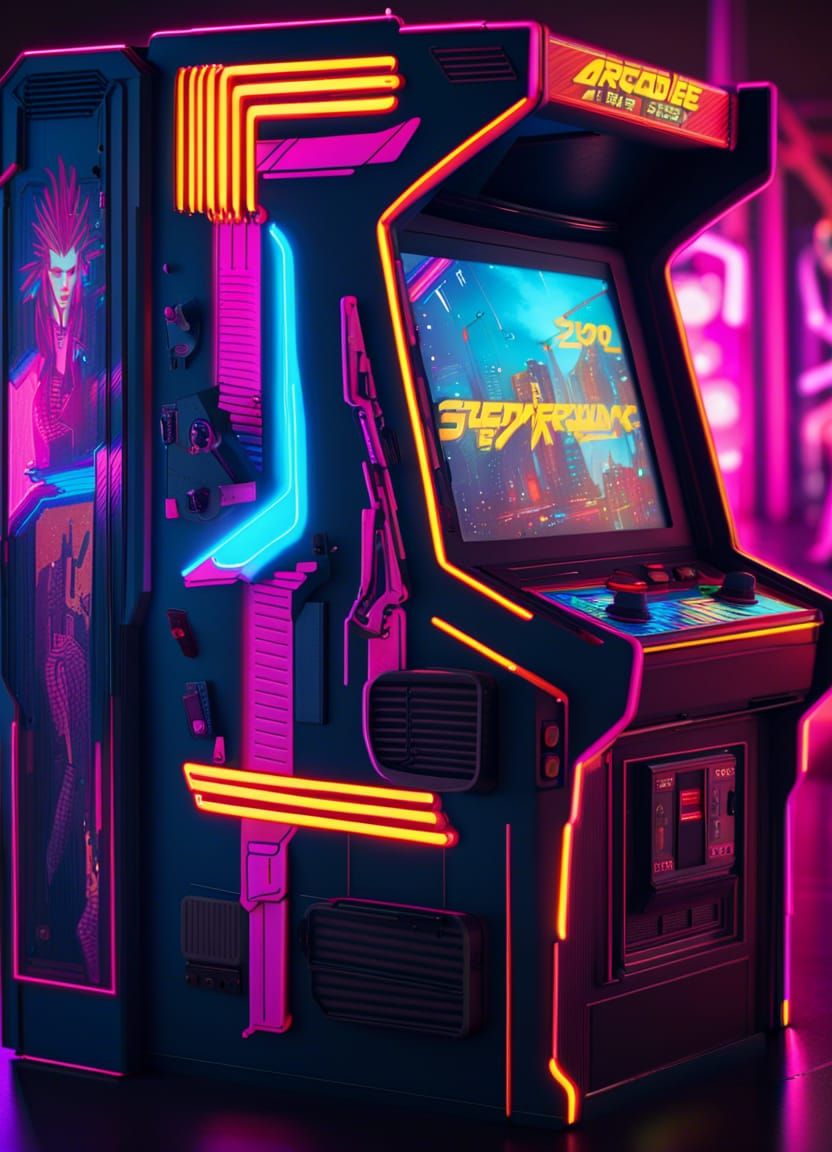 Cyberpunk Arcade Machine in Neon Retro Style