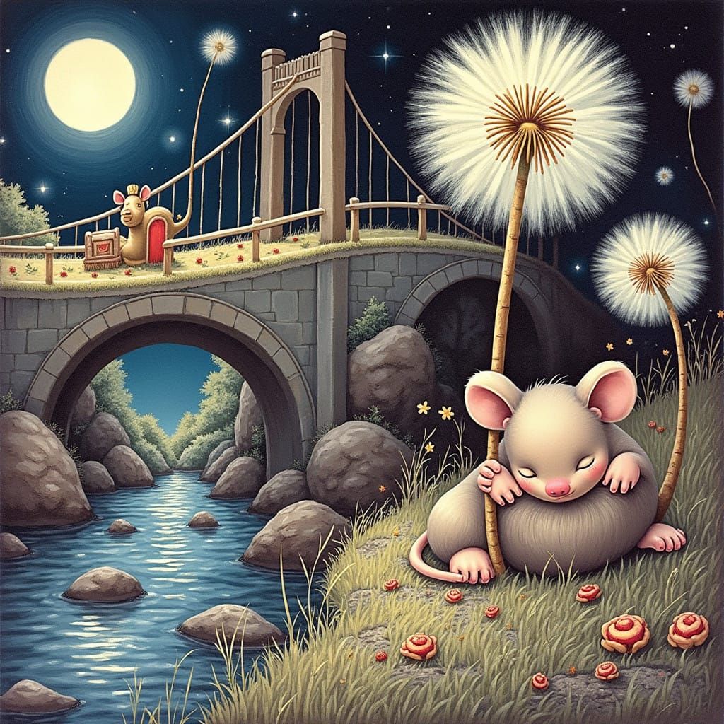 Whimsical Postimpressionist Mouse Surrounded by Dystopian Dr...