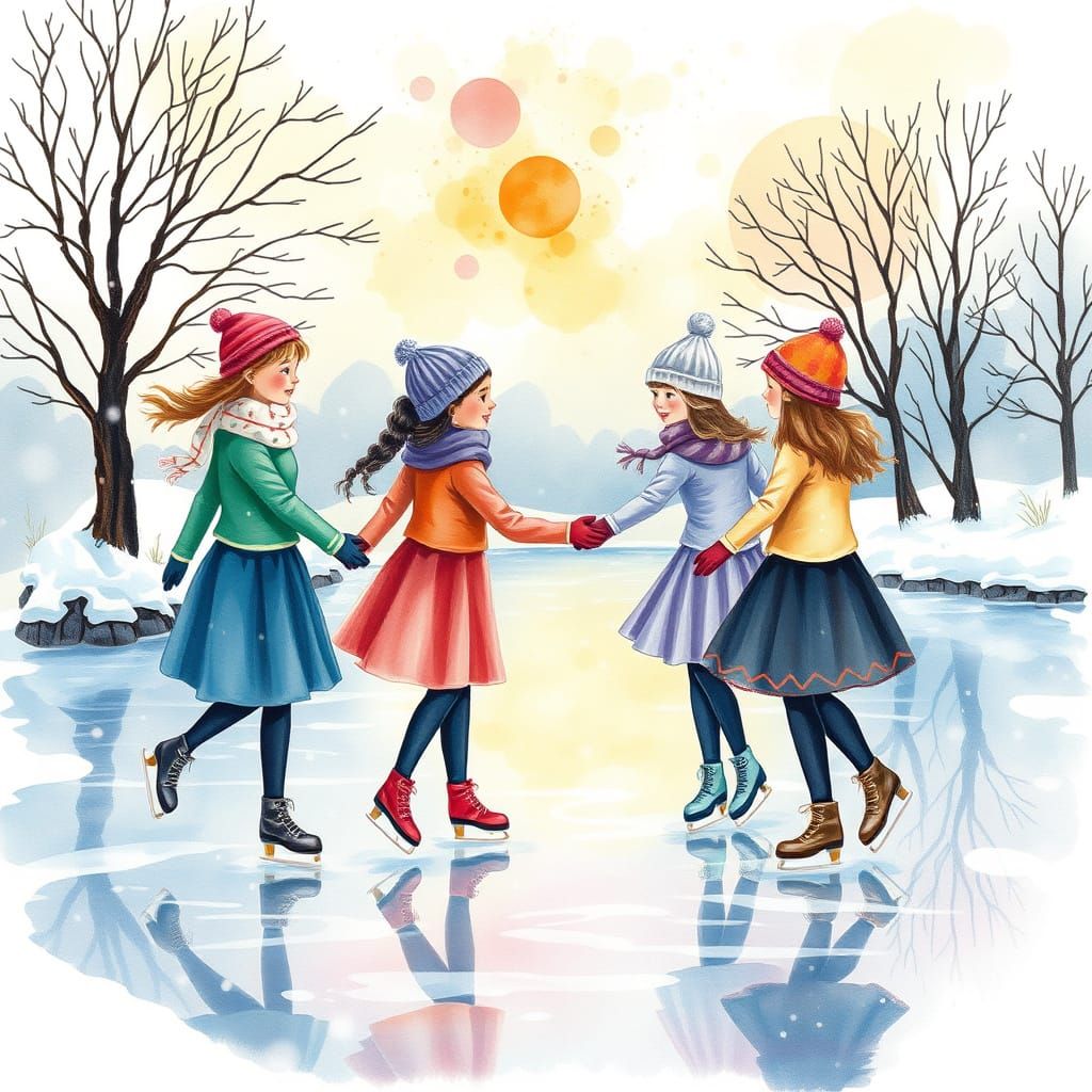 Ice skating on a pond