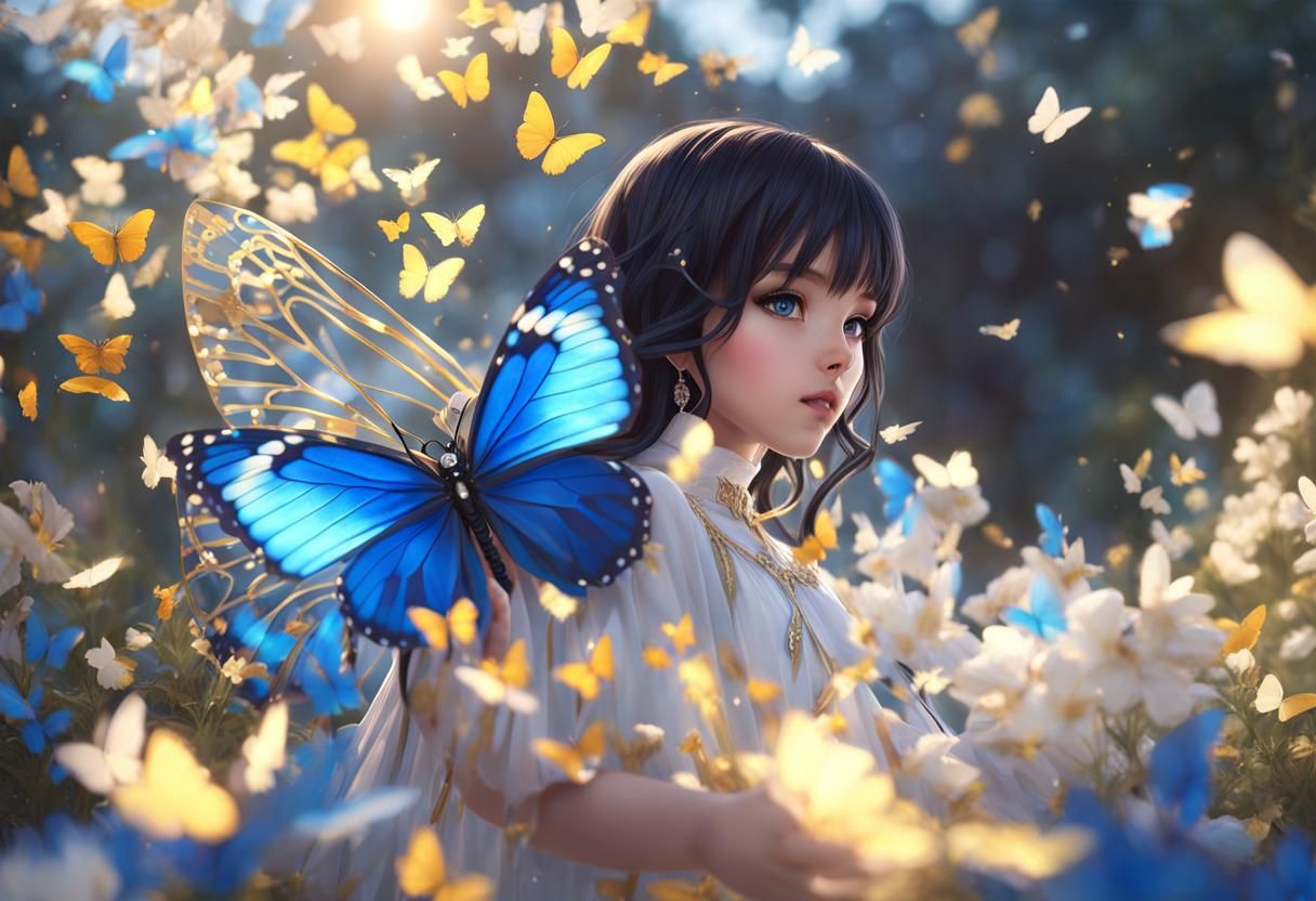 Anime Girl with Butterfly in Hyper-Realistic 3D