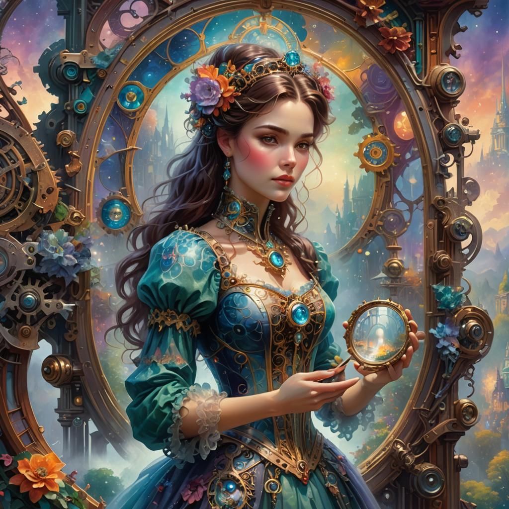 Woman with Mirror in Ethereal Fantasy Style