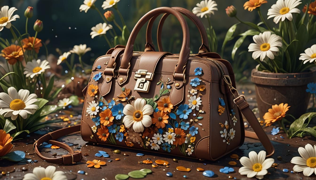 Luxury Handbag Photo Shoot with Flowers in 3D Anime Art