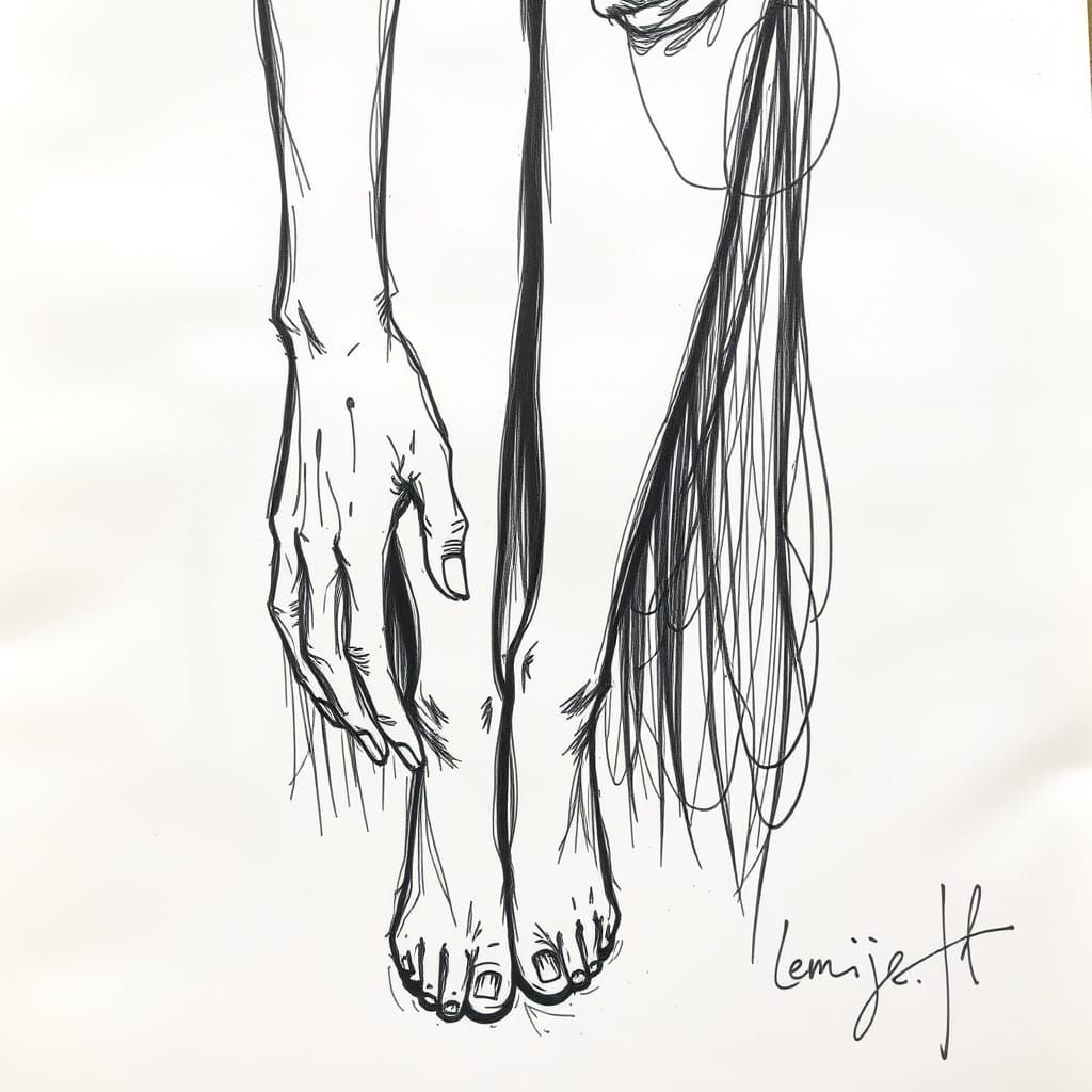 Rough Sketch of a Woman in Line Art Style