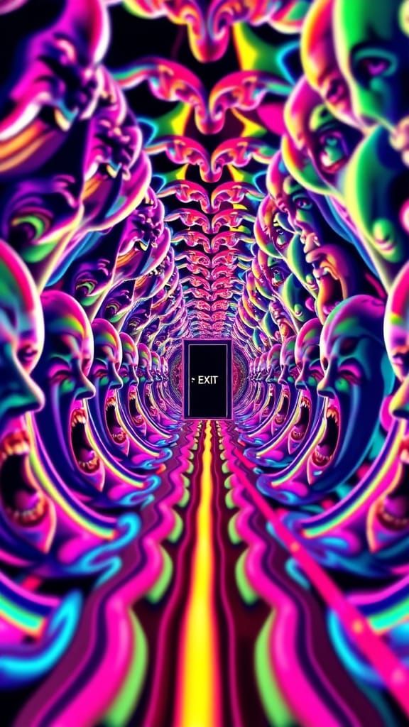 Psychedelic Fractal Tunnel with Distorted Faces