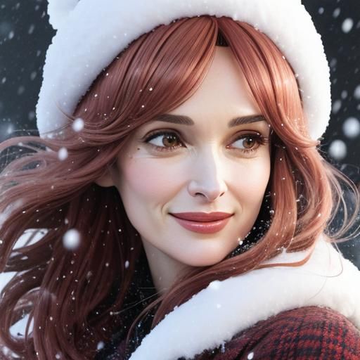Winona Ryder in Rose Gold Wig Captured in Snowy Moment
