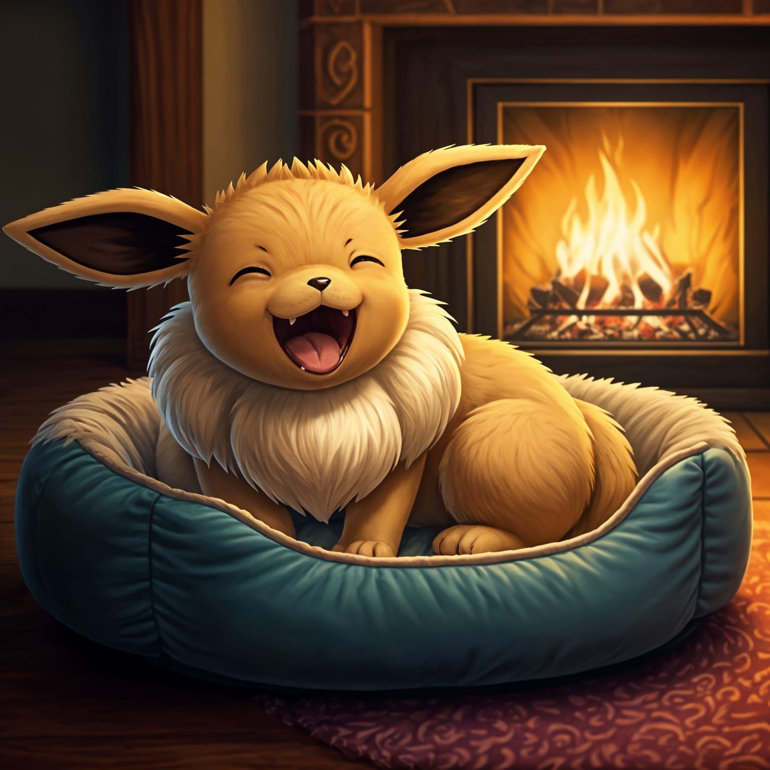 Chubby Eevee in Cozy Dog Bed