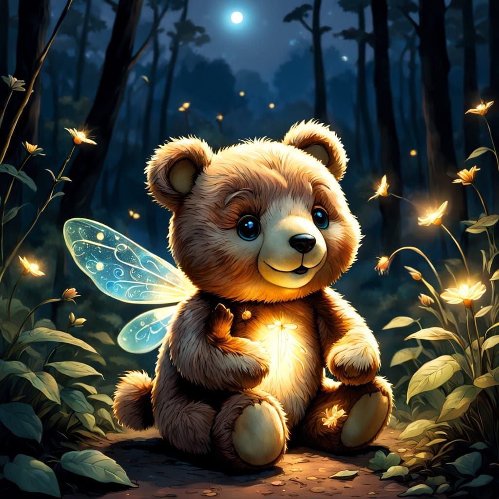 Glowing Teddy Bear with Sapphire Eyes
