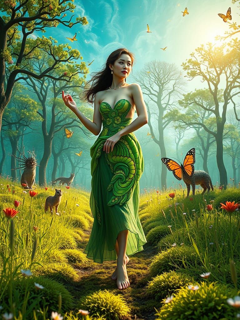 Surreal Goddess Blossoms Among Whimsical Woodland Creatures ...
