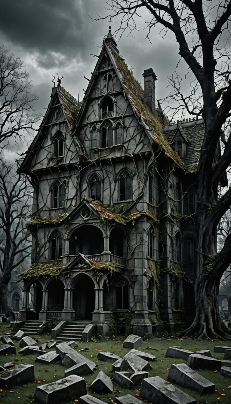 Eerie Gothic House in Dark Surrealism Style