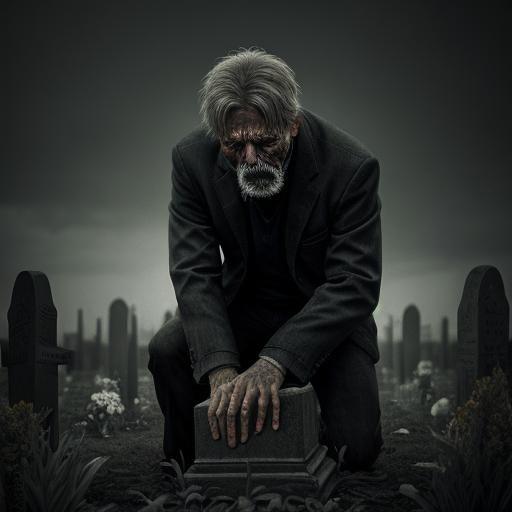 crying man by a friends grave