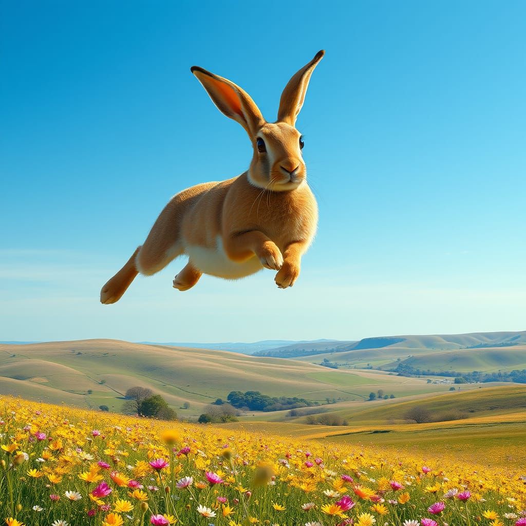 Surreal Celtic Hare in a Vibrant Spring Landscape