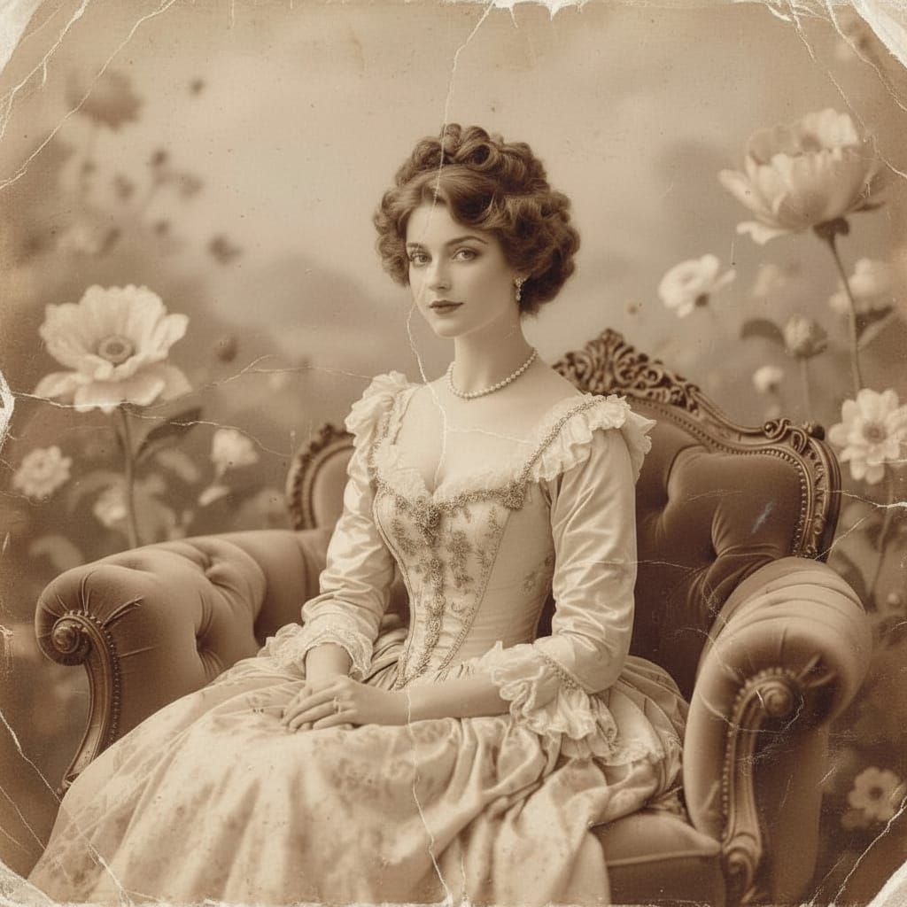 Woman in Vintage Lace and Pearls