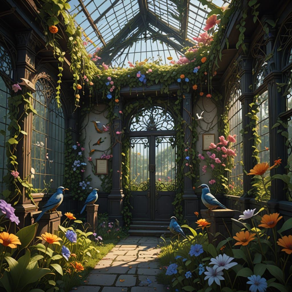 Lush Interior Aviary with Trained Birds